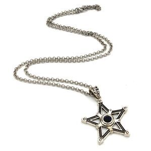 Stainless Steel Five Point Star Pendant with Black Crystal Necklace